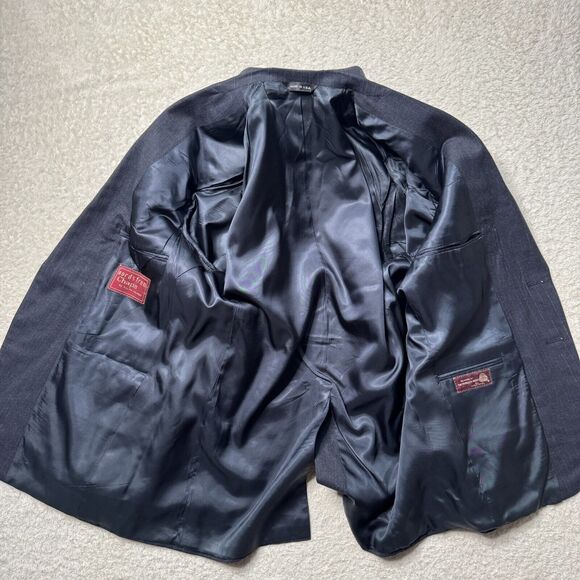 Vintage Chaps Ralph Lauren Blazer Virgin Wool Dark Blue Striped Mens 42 2 Button - Picture 3 of 13